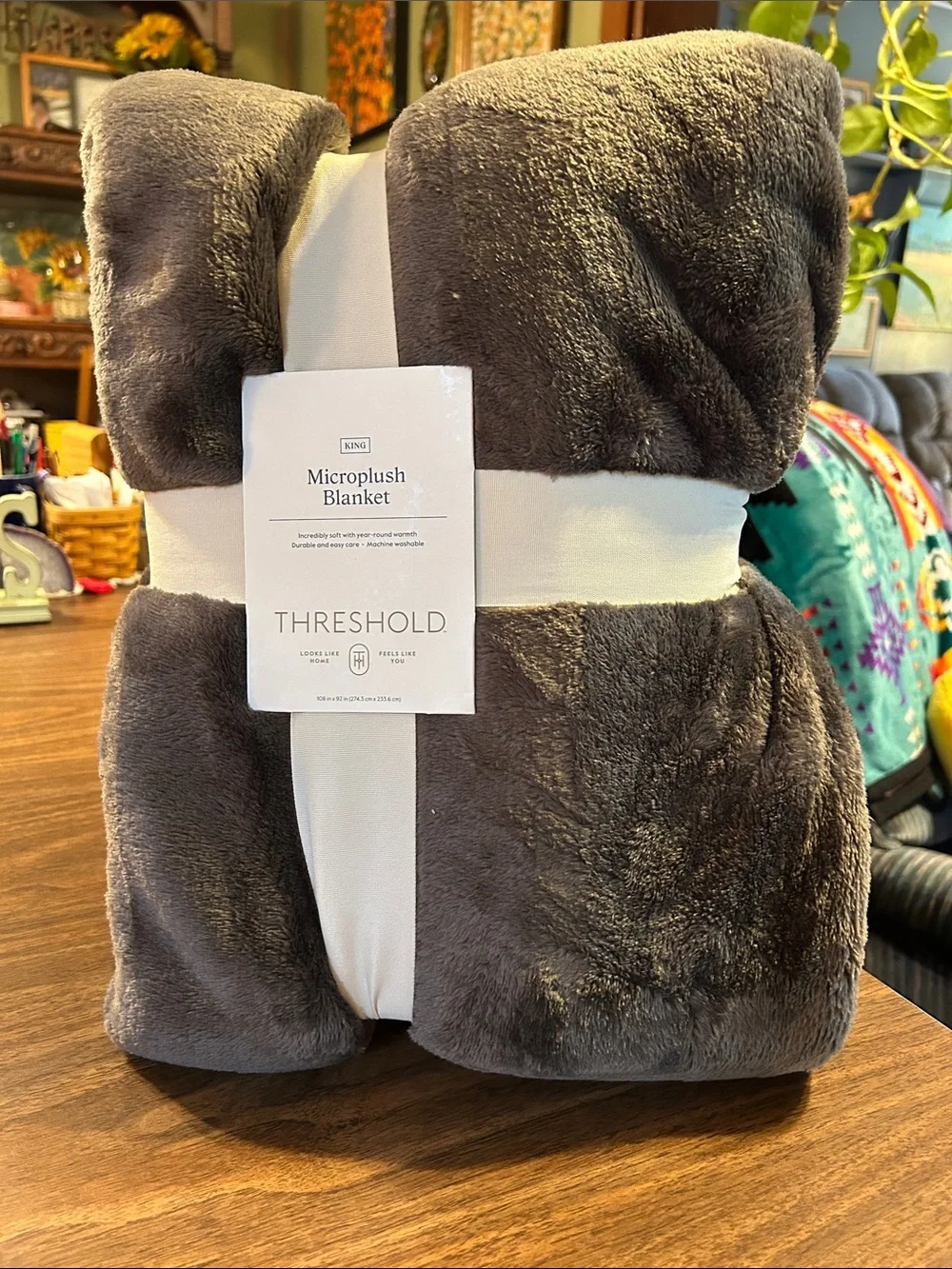 Threshold Plush King Microplush Blanket - Charcoal Gray